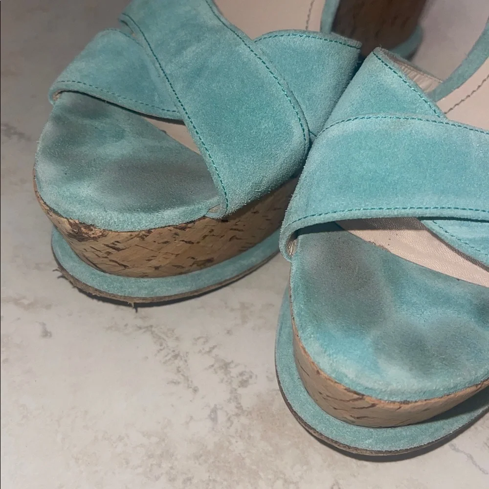 Prada Turquoise Wedge Sandals 39.5